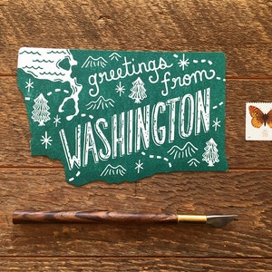 Washington Postcard, Greetings from Washington, Die Cut Letterpress State Postcard image 2