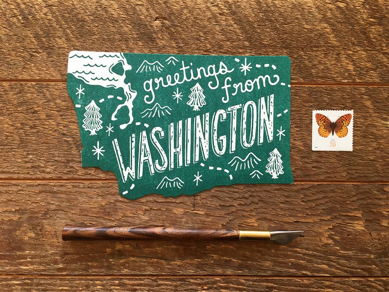 Washington Postcard, Greetings from Washington, Die Cut Letterpress State Postcard image 2