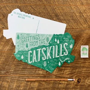 Cartolina Catskills, Saluti dalle Catskills, Cartolina Die Cut Letterpress Stato immagine 2
