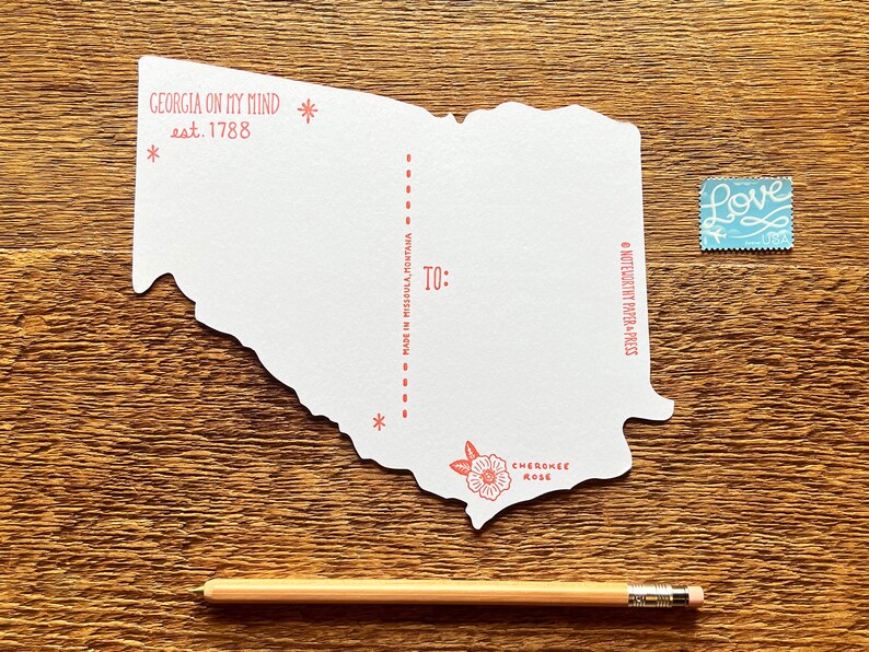 Carte postale de Géorgie, salutations de Géorgie, carte postale d'état de typographie découpée image 4
