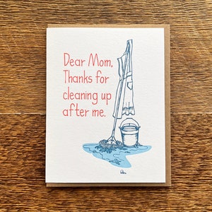 Happy Mother's Day, Mom Cleaning Thank You, Folded Letterpress Card, Blank Inside image 2