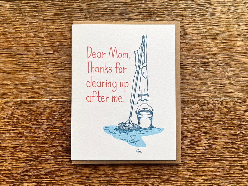 Happy Mother's Day, Mom Cleaning Thank You, Folded Letterpress Card, Blank Inside image 2