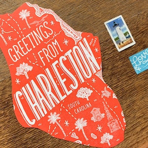 Cartolina Charleston, Saluti da Charleston, Carolina del Sud, Cartolina Die Cut Letterpress
