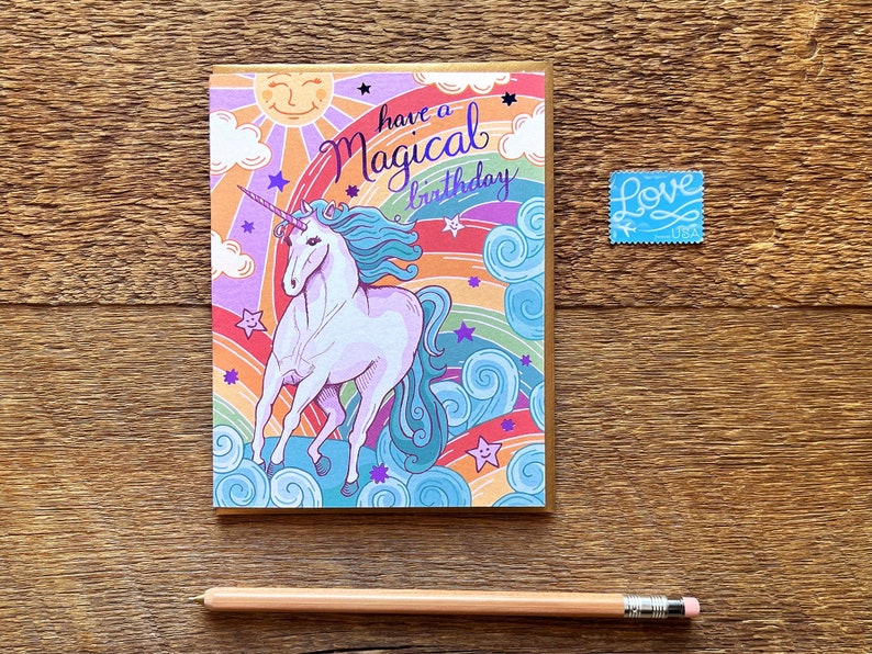 Unicorn Birthday Card, Magical Birthday Card, Foil Printed Card, Blank Inside image 1