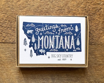 Boxed Set of 6, Montana Greeting Cards, Greetings from Montana, A6 Folded Note Cards, Blank Inside
