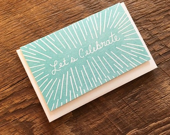 Let's Celebrate Enclosure Card, Mini Card, Letterpress Folded Mini Card