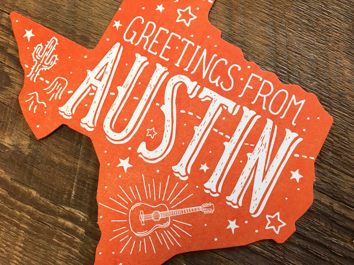 Austin Texas Postcard Greetings From Austin Die Cut Etsy