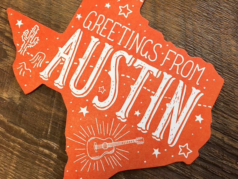 Austin Texas Postcard Greetings From Austin Die Cut Etsy