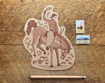Jackson Cowboy Bucking Bronco Postcard, Greetings from Jackson Hole, Wyoming Postcard, Bucking Bronco Postcard, Die Cut Letterpress Postcard