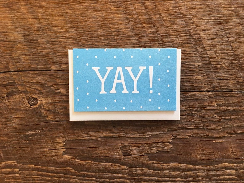 Yay Baby Blue Enclosure Card Mini Card Letterpress Folded Mini Card