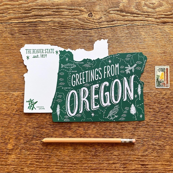 Oregon Map Postcard, Letterpress Greetings from Oregon