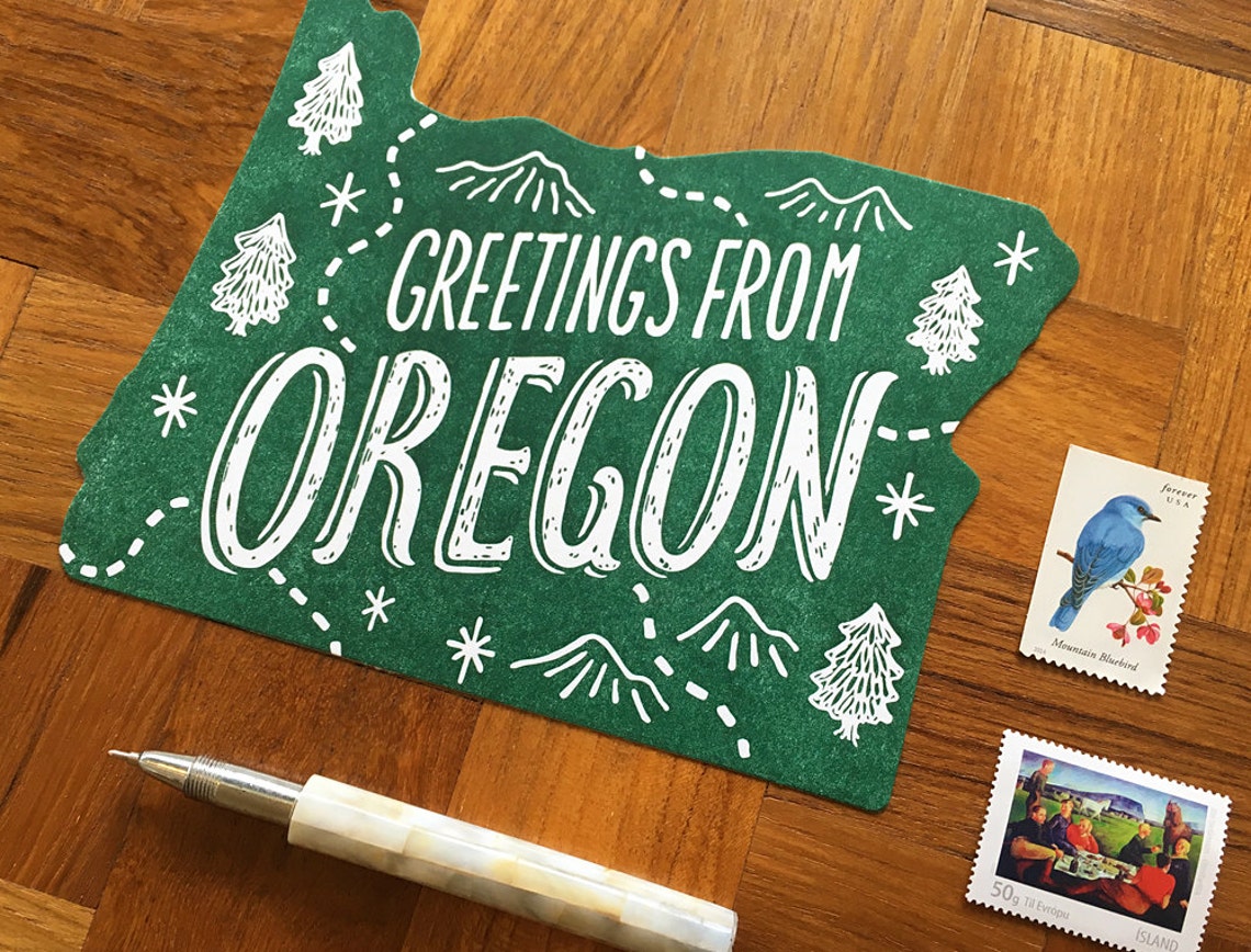 Oregon Postcard Greetings From Oregon Die Cut Letterpress - Etsy