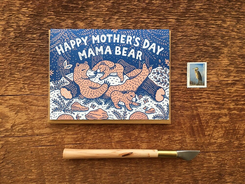 Mama Bear, Happy Mother's Day, Folded Letterpress Card, Blank Inside image 1
