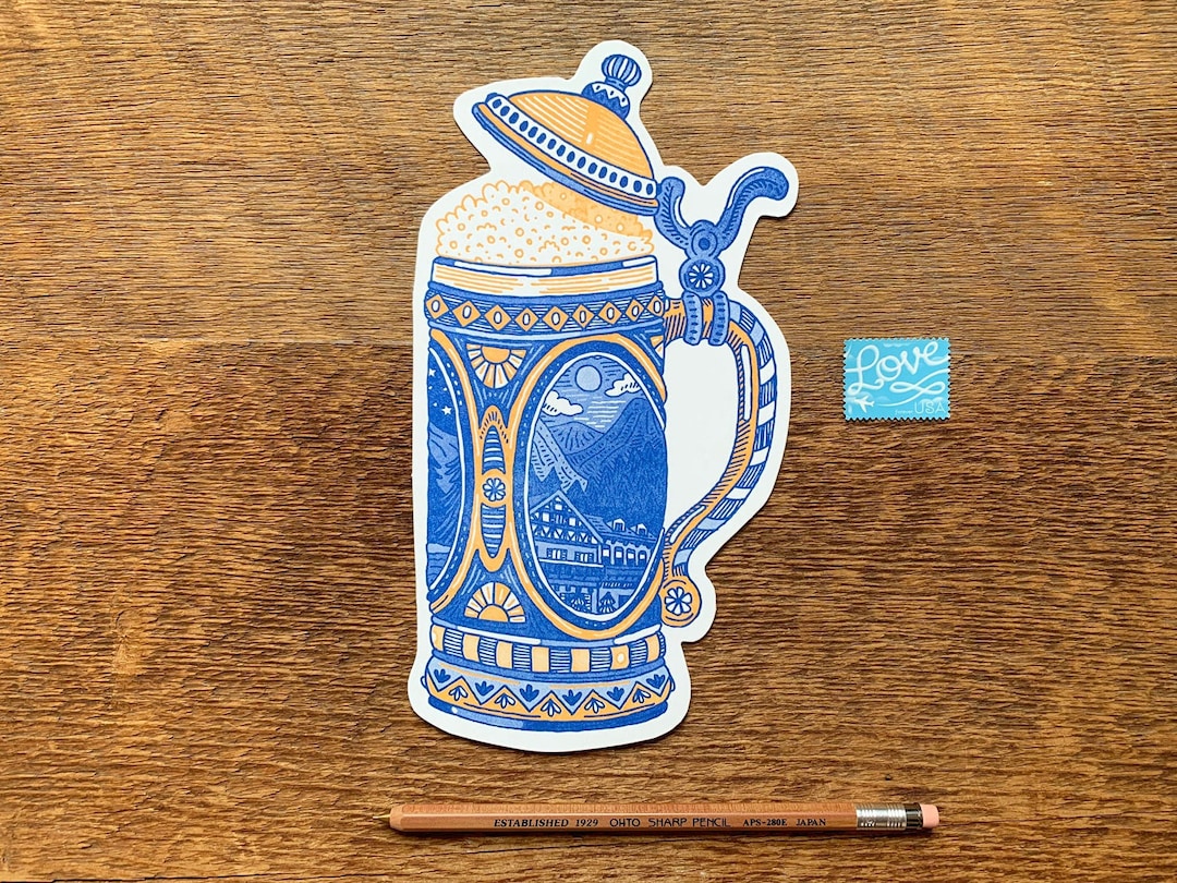 Beer Stein Postcard, Cheers Postcard, Letterpress Postcard, Die Cut ...