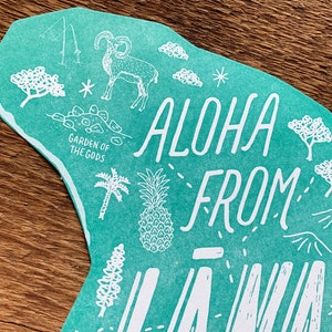 Carte postale de l’île Lanai, Aloha de Lanai Hawaii, Carte postale Die Cut Letterpress image 4
