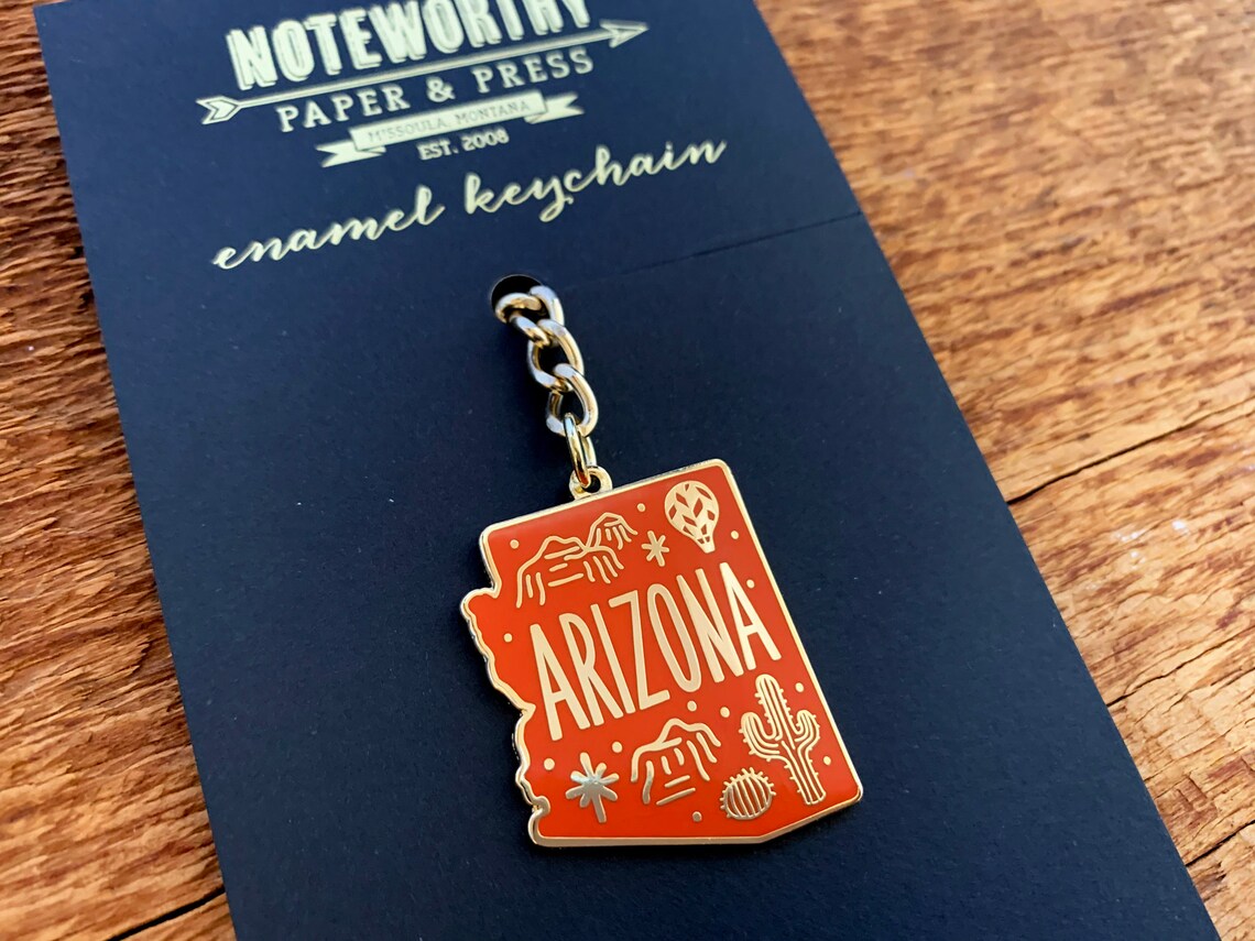 Arizona Enamel Keychain Arizona State Map Keychain Single Etsy