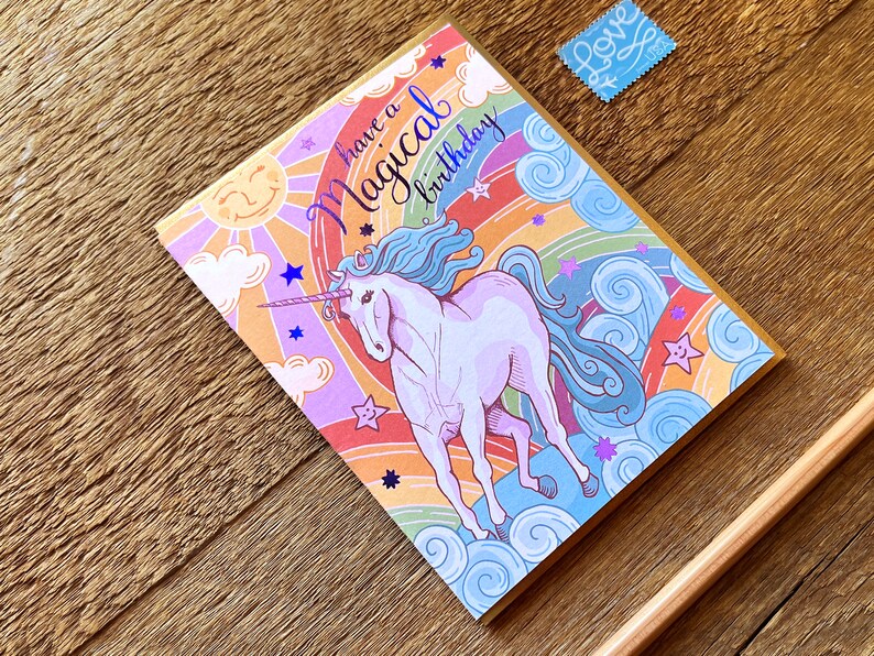 Unicorn Birthday Card, Magical Birthday Card, Foil Printed Card, Blank Inside image 3