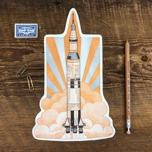Saturn V Rocket Postkarte, Raketenschiff Postkarte, NASA Postkarte, Single Die Cut Letterpress Postkarte