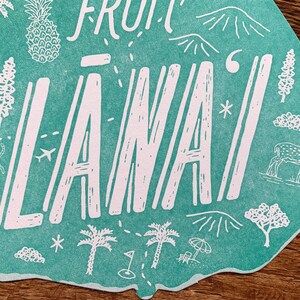 Carte postale de l’île Lanai, Aloha de Lanai Hawaii, Carte postale Die Cut Letterpress image 2
