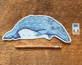 Gray Whale Postcard, Whale Postcard, Die Cut Letterpress Postcard