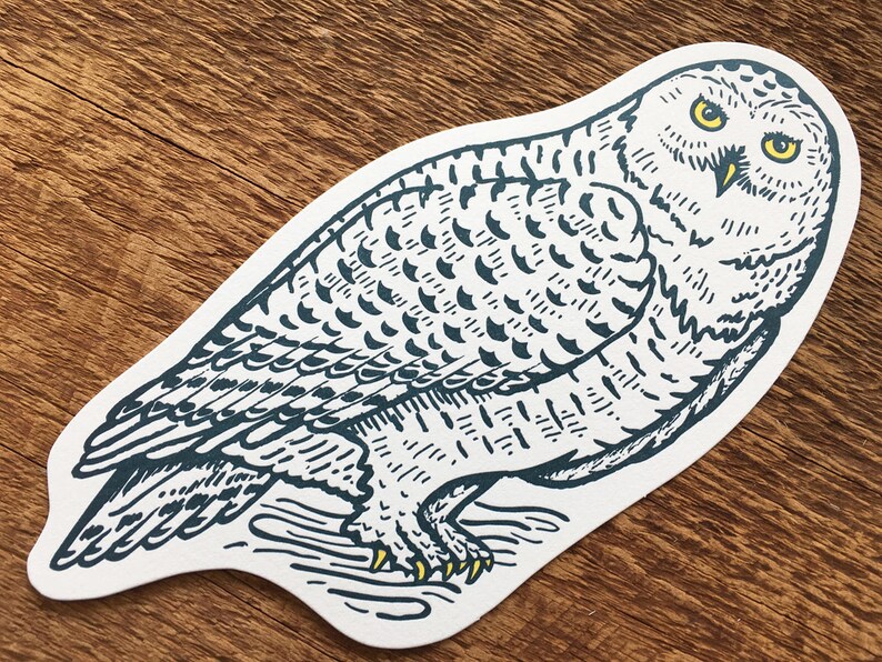 Snowy Owl Postcard, Owl Postcard, Die Cut Letterpress Postcard image 5