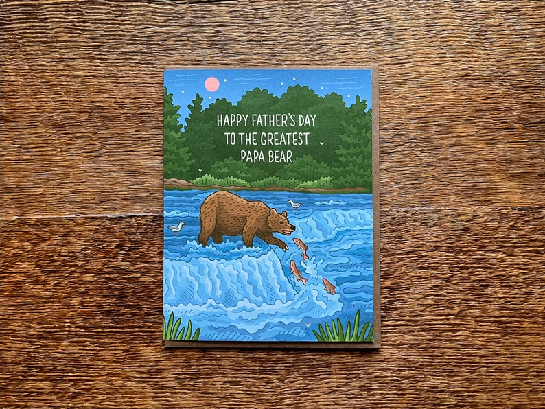 Greatest Papa Bear Father's Day, Grizzly Bear Father's Day, Single Foil & Offset Printed Greeting Card and Envelope image 3