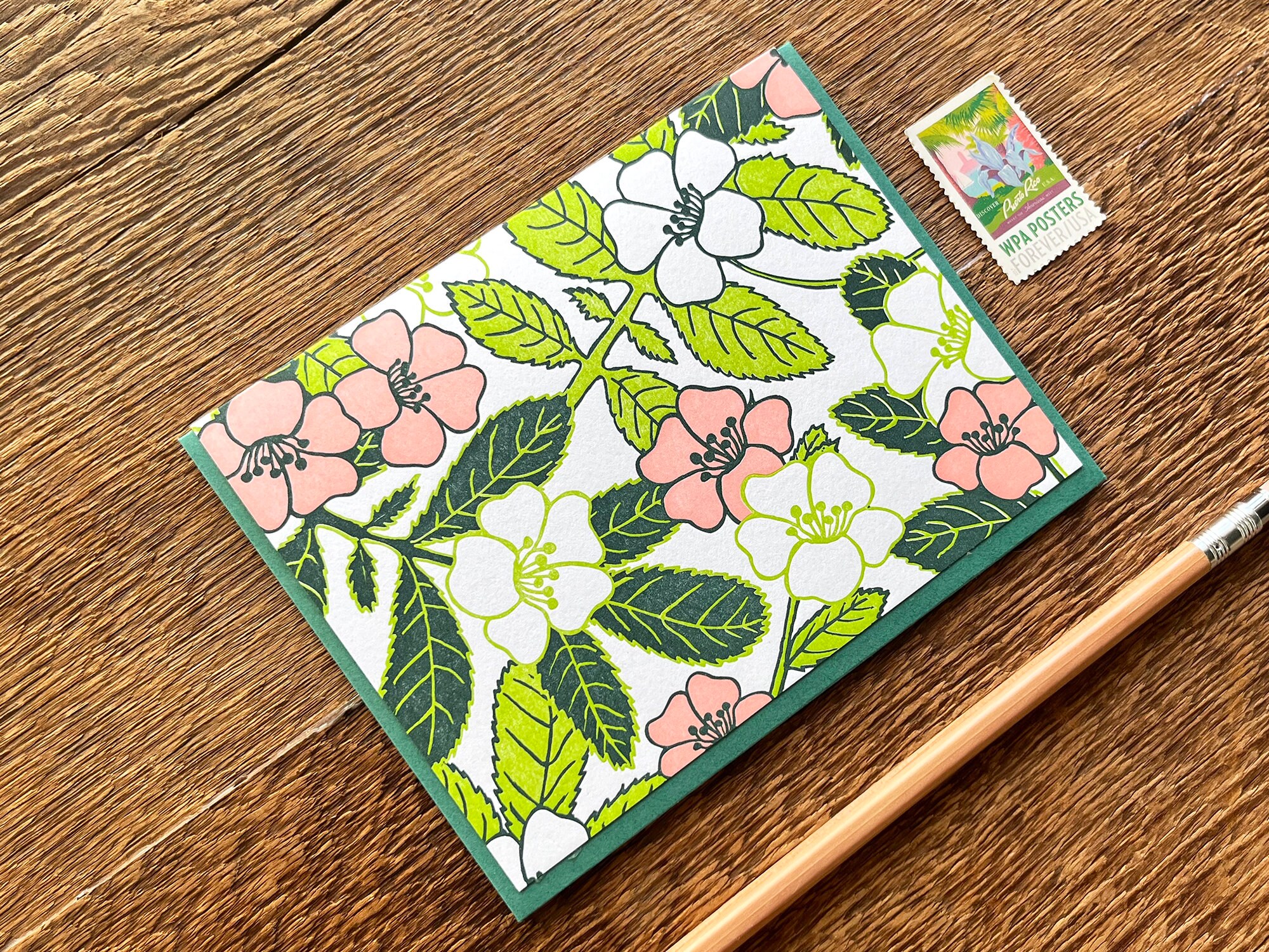 Flower Pattern, Letterpress Note Card, Blank Inside - Etsy