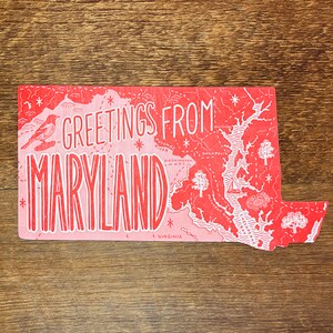 Maryland Postcard, Greetings From Maryland, Single Die Cut Letterpress ...