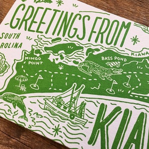 Carte postale de l'île Kiawah, Salutations de l'île Kiawah, carte postale typographique découpée image 4