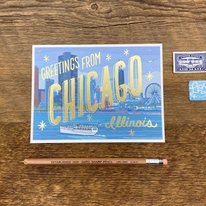 Cartolina di Chicago, saluti da Chicago Illinois, cartolina dell'Illinois, cartolina stampata in lamina e digitale immagine 3