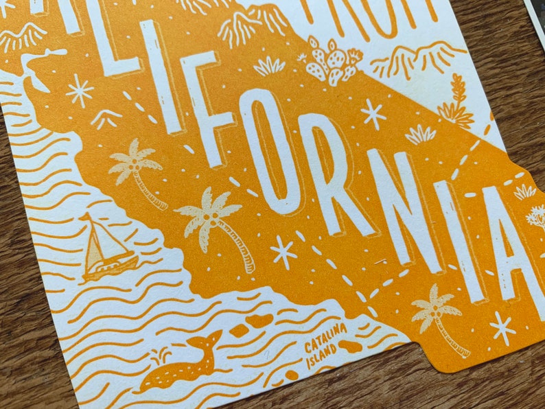 Carte postale californienne, salutations de Californie, carte postale d'État typographique découpée image 5