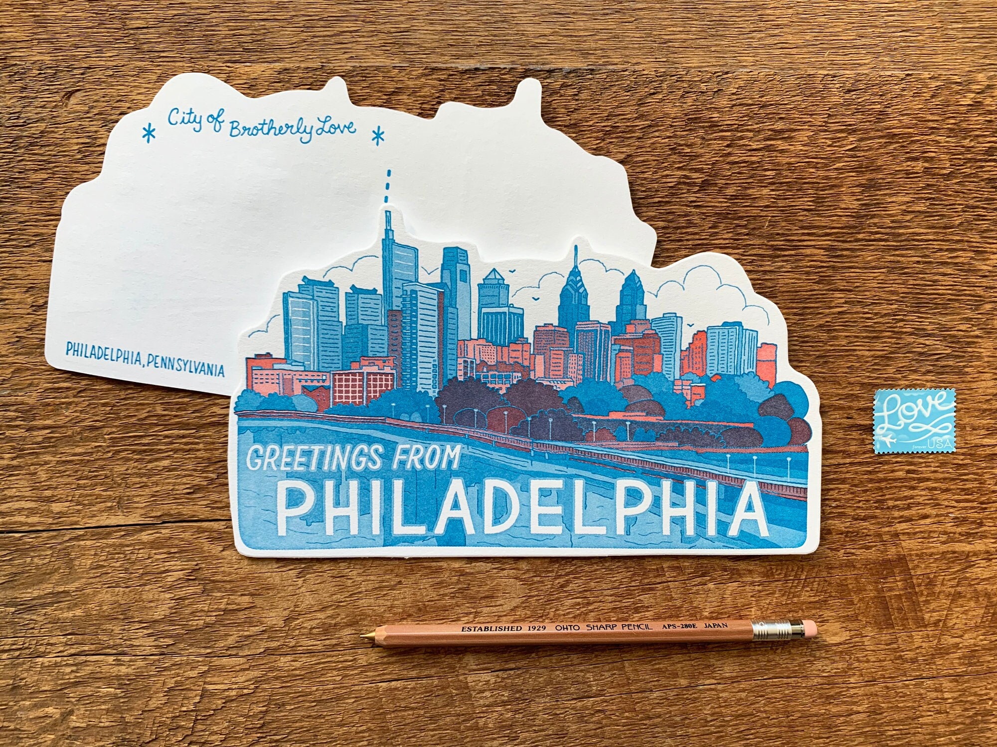 Philadelphia Skyline Postcard, City of Brotherly Love, Philly Postcard ...