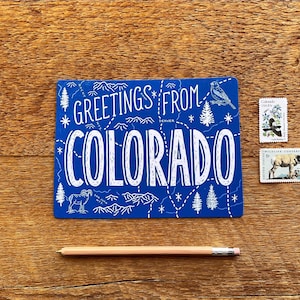 Carte postale du Colorado, Salutations du Colorado, carte postale d'État typographique découpée