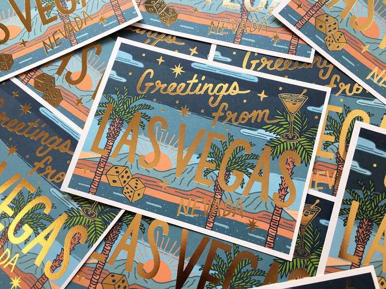 Cartolina di Las Vegas, Saluti da Las Vegas, Cartolina stampata in lamina e digitale immagine 4