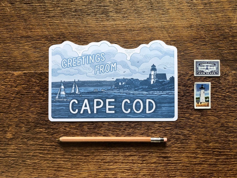 Cartolina di Cape Cod, saluti da Cape Cod, Massachusetts, cartolina tipografica singola fustellata immagine 1