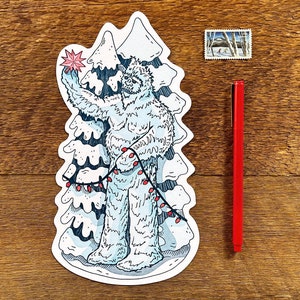 Carte postale Yeti, carte postale de Noël, carte postale typographique à découpe unique