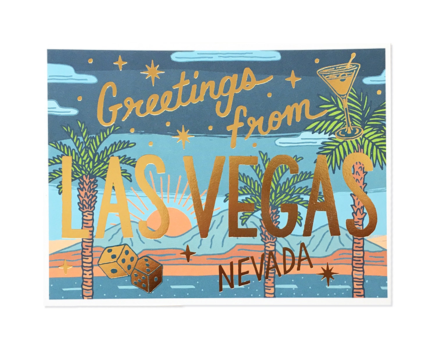 Las Vegas Postcard Greetings From Las Vegas Foil and Etsy