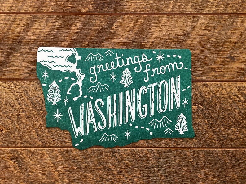 Washington Postcard, Greetings from Washington, Die Cut Letterpress State Postcard image 1