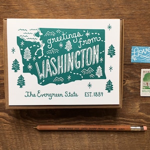 Biglietto d'auguri di Washington, auguri da Washington, Set in scatola di Letterpress Greeting Card