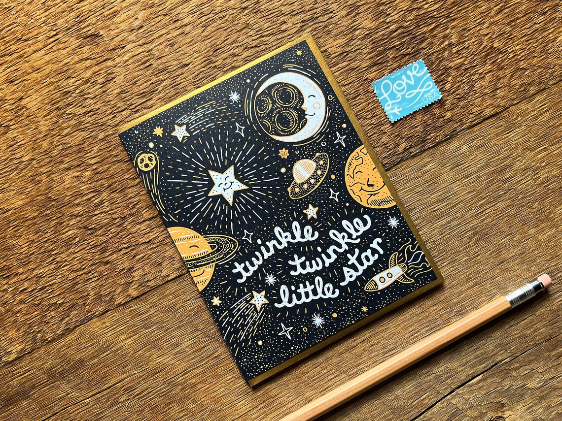Twinkle Twinkle, Baby Card, Little Star Baby Card, Digitally Printed ...