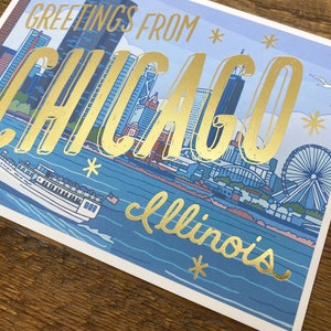 Cartolina di Chicago, saluti da Chicago Illinois, cartolina dell'Illinois, cartolina stampata in lamina e digitale immagine 5