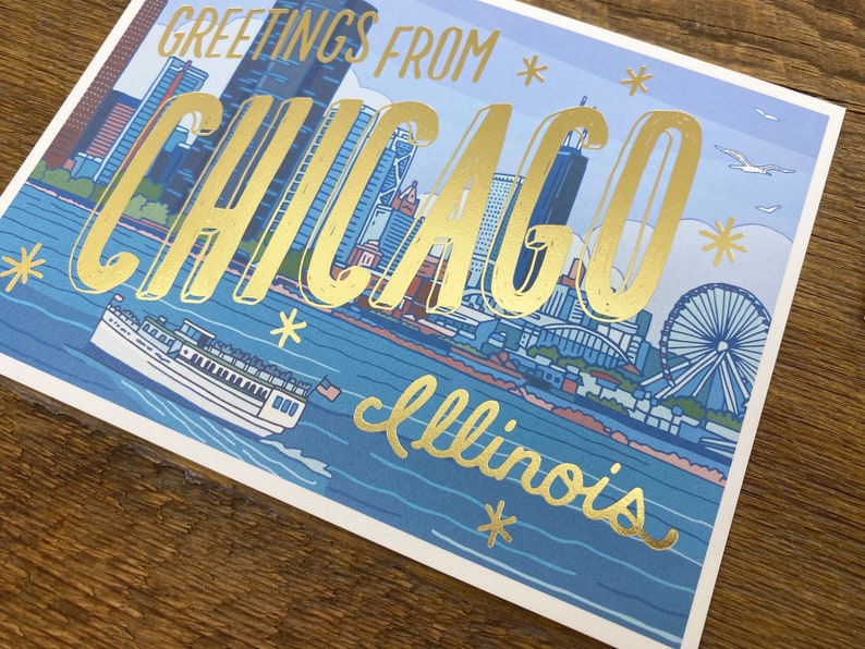 Cartolina di Chicago, saluti da Chicago Illinois, cartolina dell'Illinois, cartolina stampata in lamina e digitale immagine 5