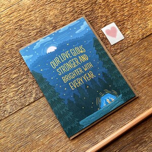 Love Grows Tent Card, Happy Anniversary Card, Camping Love Card, Foil Greeting Card, Blank Inside image 2