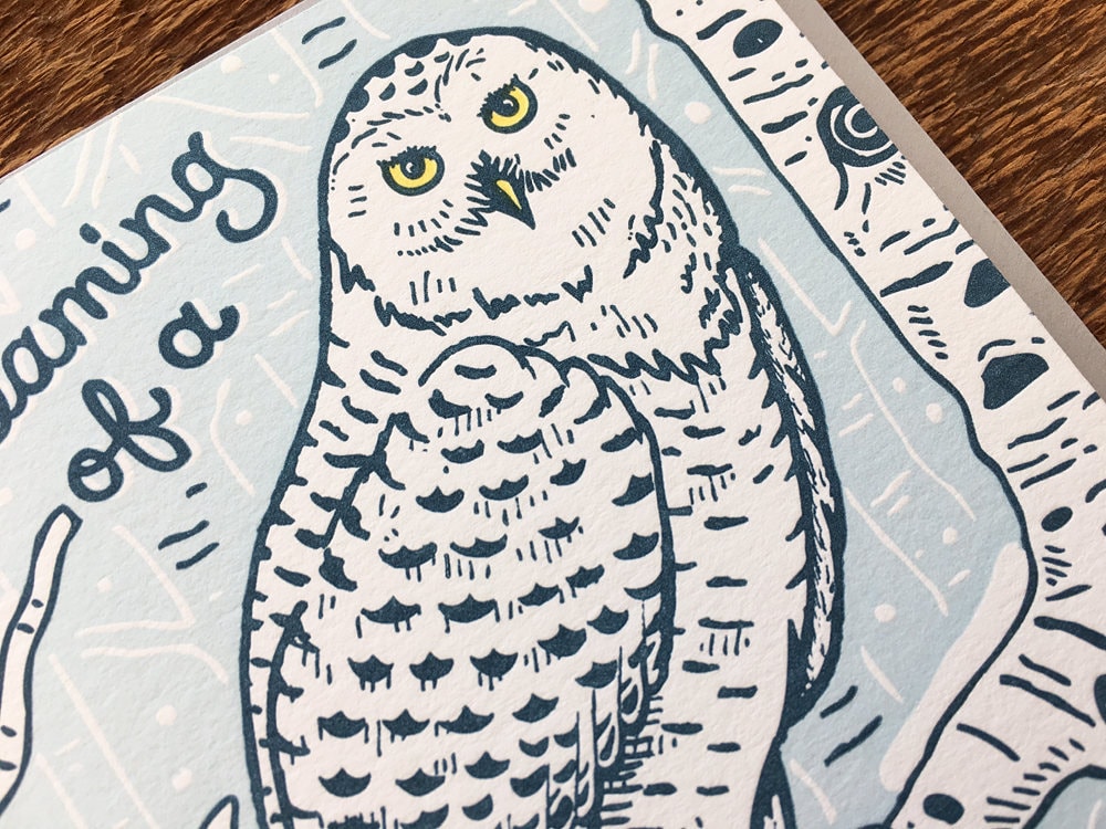 White Christmas, Snowy Owl Christmas Card, Holiday Card, Letterpress ...