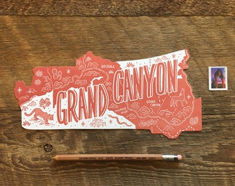 Grand Canyon Postcard, Grand Canyon National Park, Die Cut Letterpress National Park Postcard