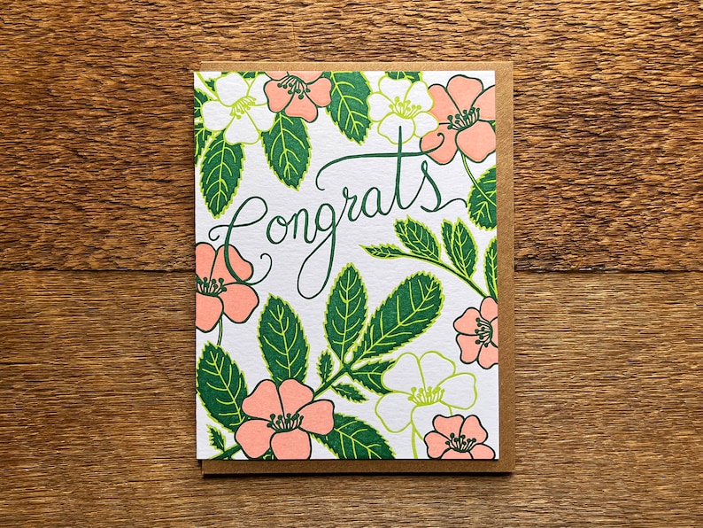 Glückwünsche Blumen, Glückwunschkarte, Letterpress Note Karte, innen leer Bild 3