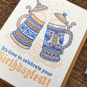 Birthdayfest, Oktoberfest Birthday, Beer Birthday Card, Beerthday Card, Letterpress Folded Card, Blank Inside image 2