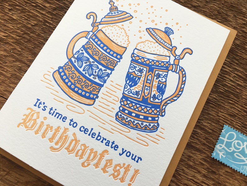 Birthdayfest, Oktoberfest Birthday, Beer Birthday Card, Beerthday Card, Letterpress Folded Card, Blank Inside image 2