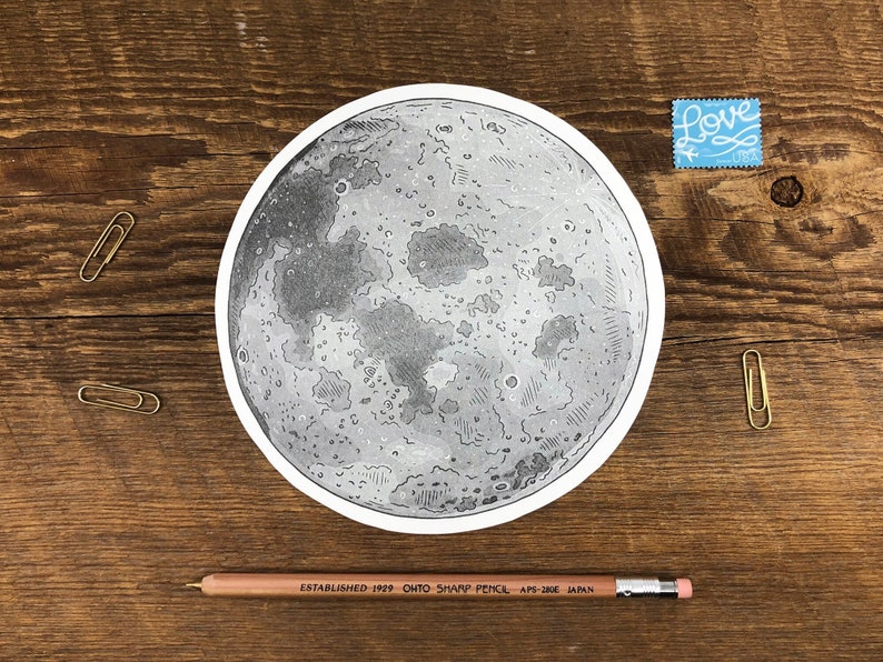 Cartolina lunare, Arte lunare, Luna piena, Volami sulla luna, Cartolina illustrazione luna, Cartolina tipografia fusto singola immagine 1