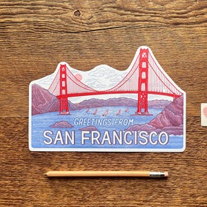 Carte postale Golden Gate Bridge de San Francisco, salutations de San Francisco, Californie, carte postale typographique découpée à l'unité